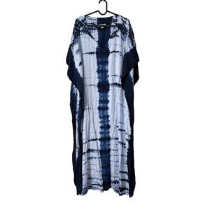 Emerson Fry India Collection Blue Tie Dye Caftan Dress Boho Womens Size XS/S
